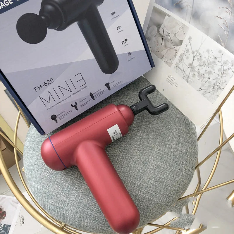 Fascia gun muscle massager in black, red or white colours with USB charging port