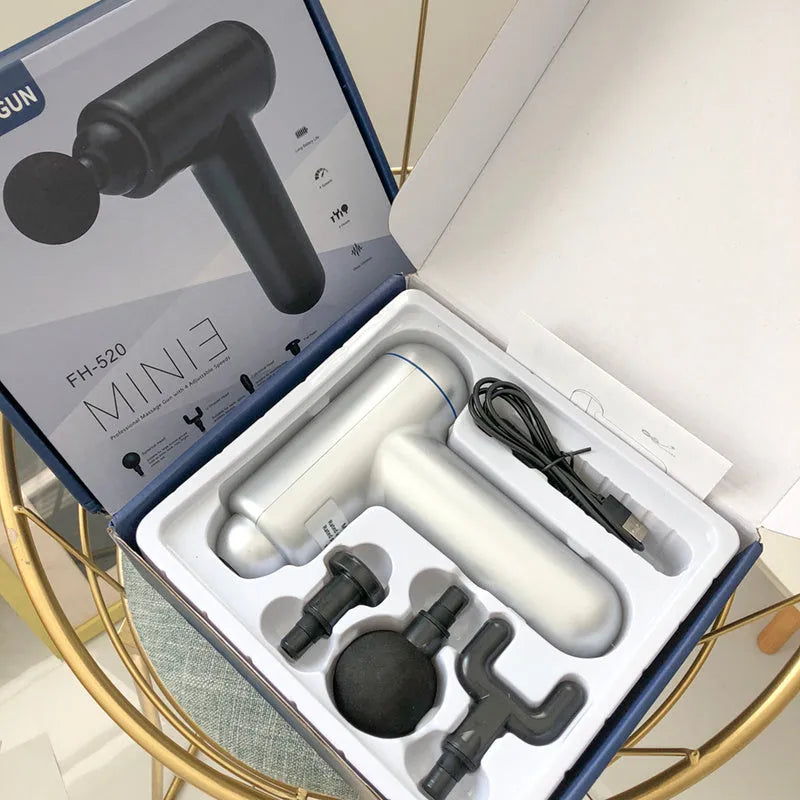 Fascia gun muscle massager in black, red or white colours with USB charging port