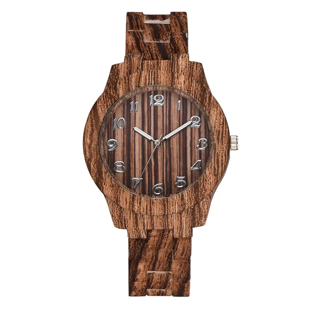 Wood grain retro simple quartz watch for men and women with silicone strap in multiple colours.