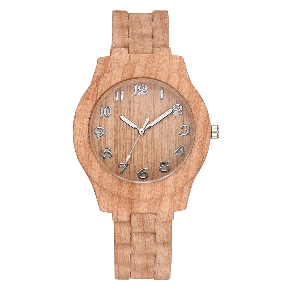 Wood grain retro simple quartz watch for men and women with silicone strap in multiple colours.