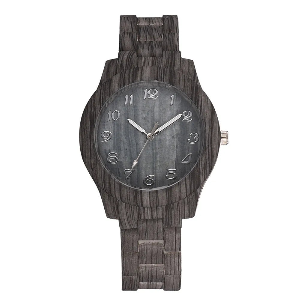 Wood grain retro simple quartz watch for men and women with silicone strap in multiple colours.