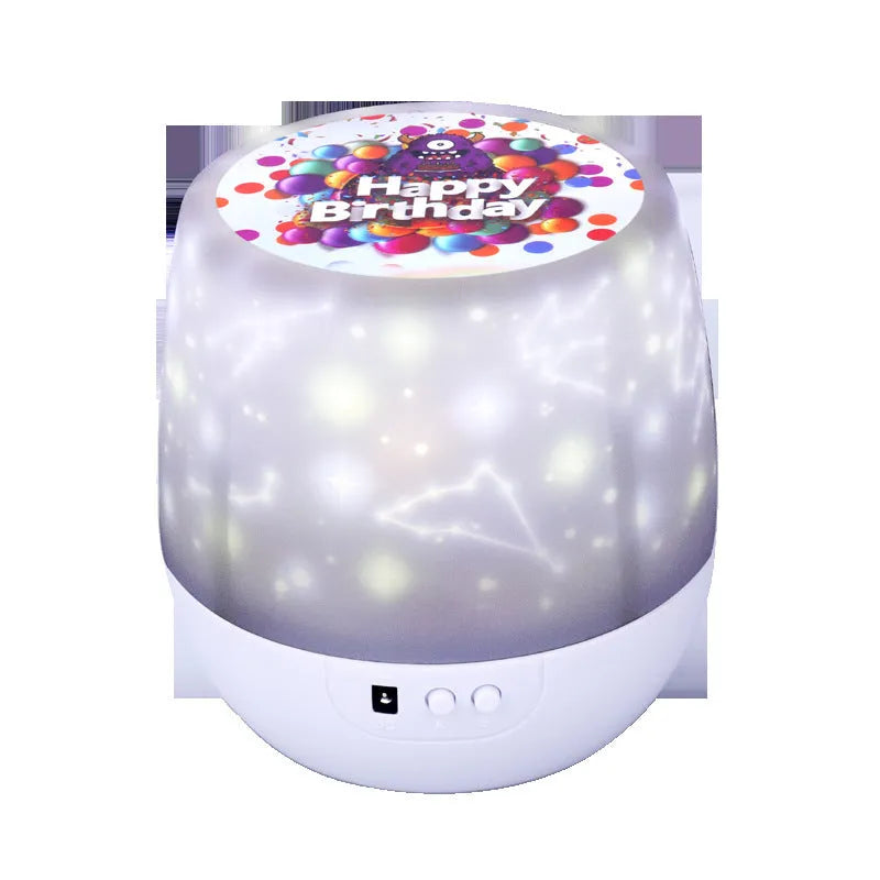 Starry sky projection lamp with plastic shade showing celestial patterns on wall