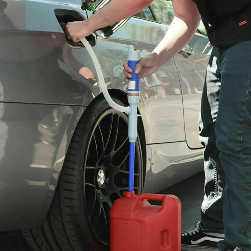 Blue manual siphon pump for fuel oil gasoline and water transfer