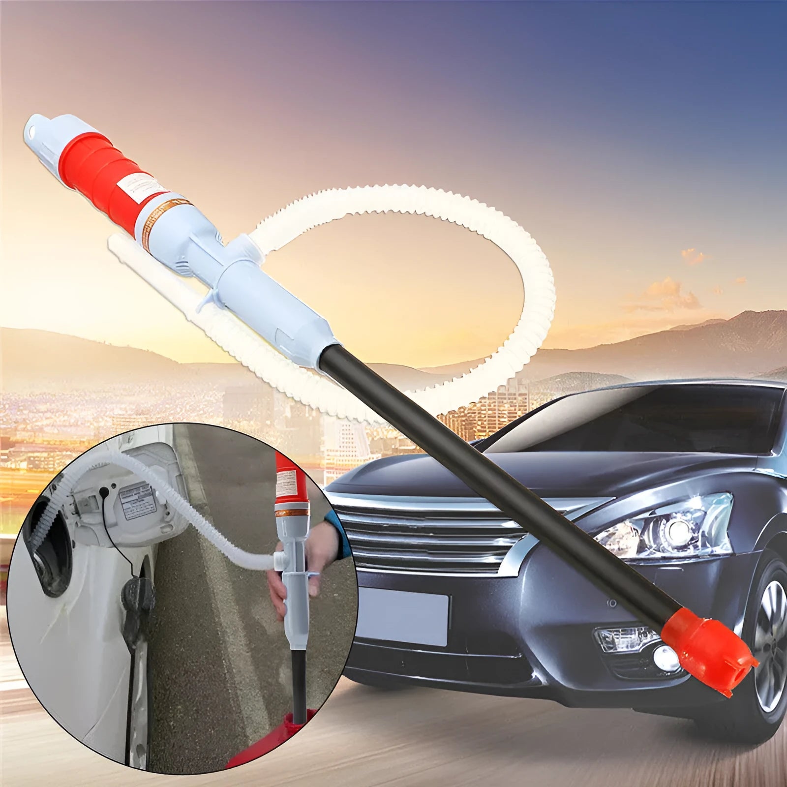 Blue manual siphon pump for fuel oil gasoline and water transfer