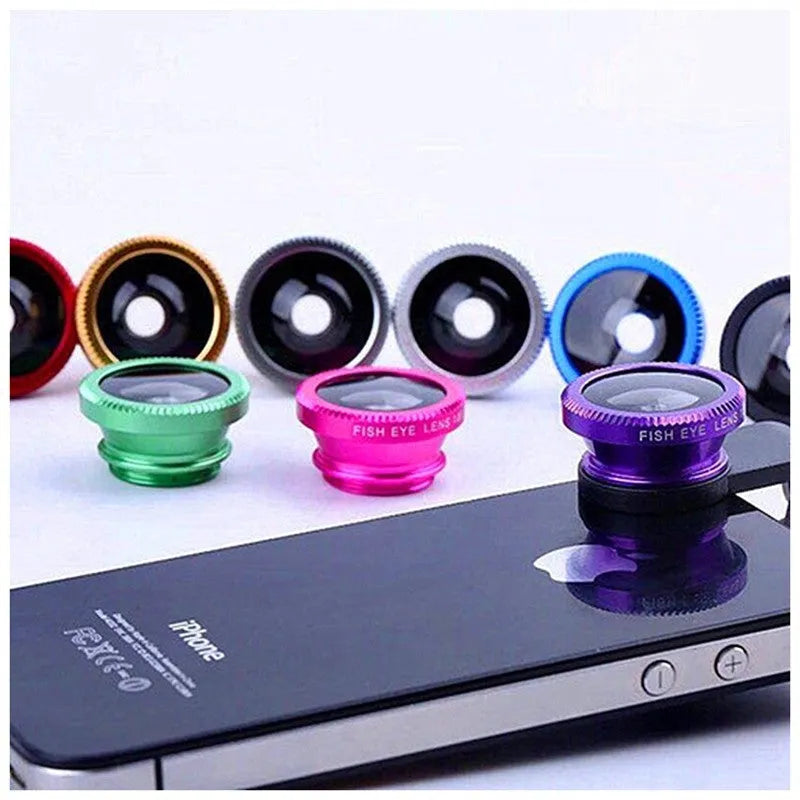 Smartphone 3-in-1 lens kit with fisheye, wide angle and macro lenses in aluminium alloy case
