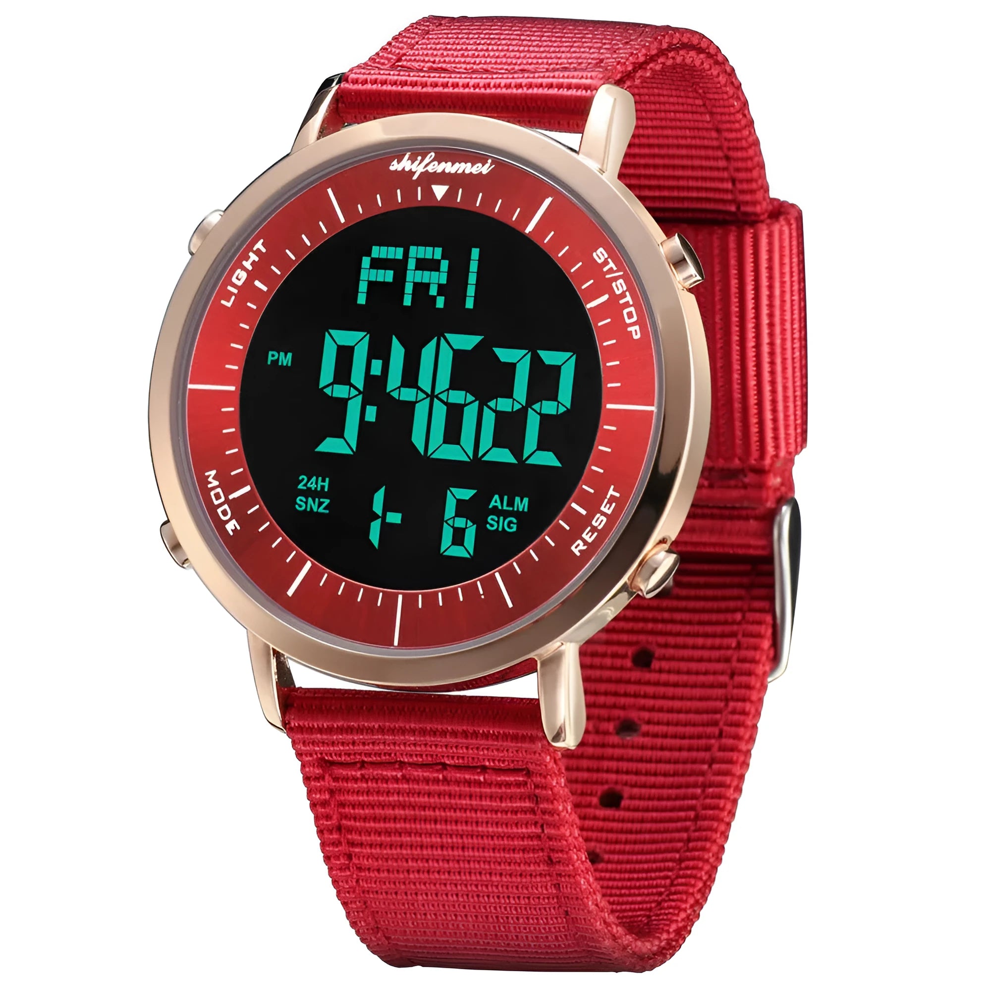 Shifenmei digital watch with 10m water resistance and casual style display