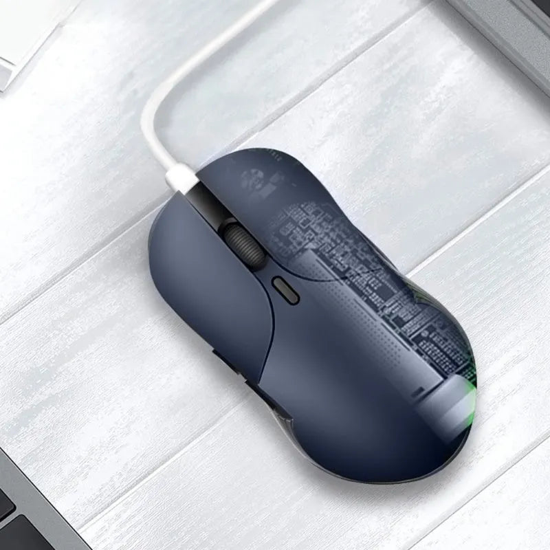 Blue smart voice mouse with 2.4G wireless translator and rechargeable battery on desk