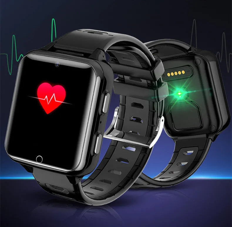 Children's smart sports watch with face recognition camera in black, blue, or pink silicone strap