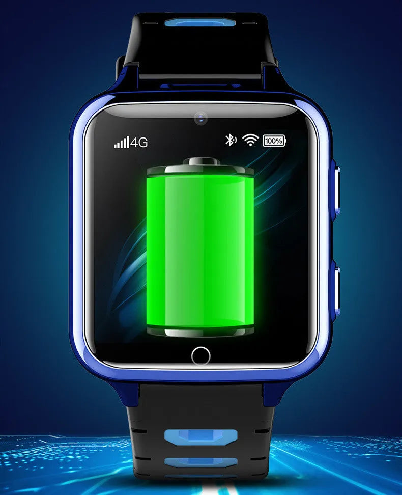 Children's smart sports watch with face recognition camera in black, blue, or pink silicone strap