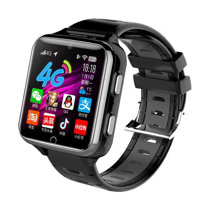 Children's smart sports watch with face recognition camera in black, blue, or pink silicone strap
