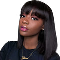 Unice black 10-inch real human hair wig with pre-plucked hairline on a model