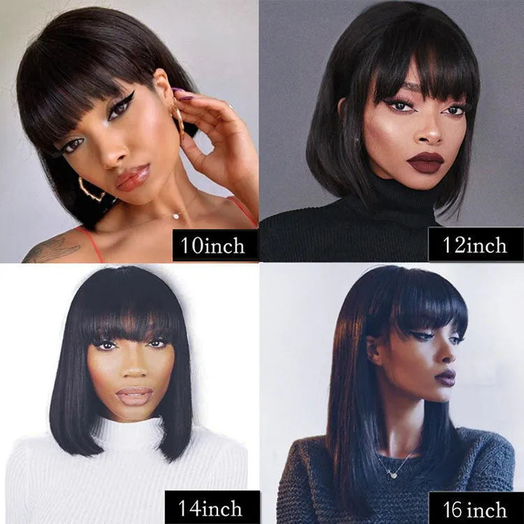 Unice black 10-inch real human hair wig with pre-plucked hairline on a model