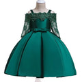 Girls lace-trimmed dress in deep red, pink, white, red, or green colours with Asian sizing
