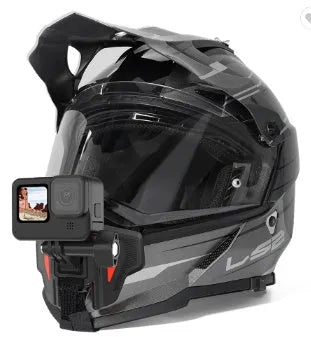 Black GoPro motorcycle helmet chin strap mount for universal sports cameras with stainless steel buckle