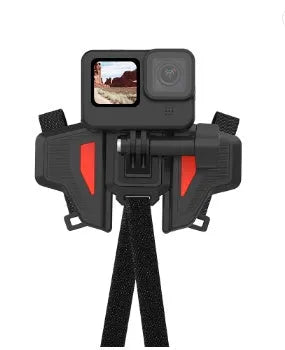 Black GoPro motorcycle helmet chin strap mount for universal sports cameras with stainless steel buckle
