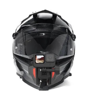 Black GoPro motorcycle helmet chin strap mount for universal sports cameras with stainless steel buckle