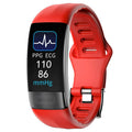 Smart health bracelet with ECG monitoring and touch screen display in black, green, blue, or red colours