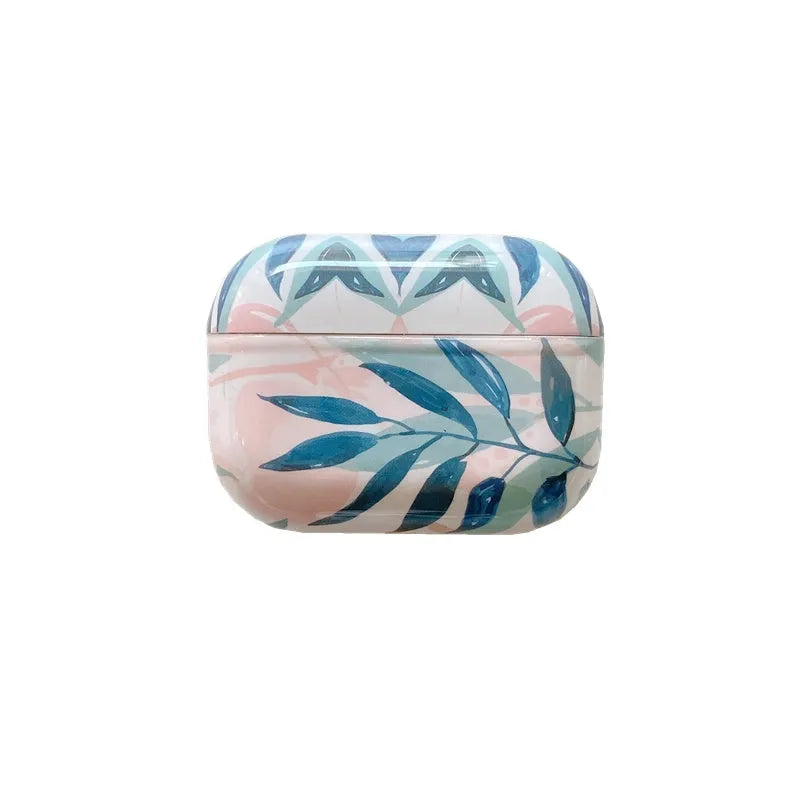 Blue banana leaf tropical pattern AirPods protective case for AirPods Pro model