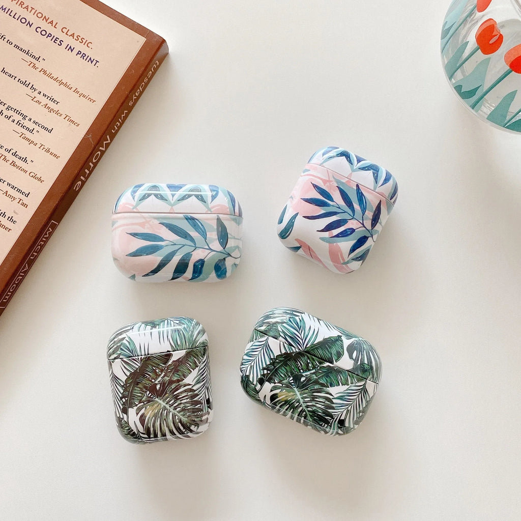 Blue banana leaf tropical pattern AirPods protective case for AirPods Pro model