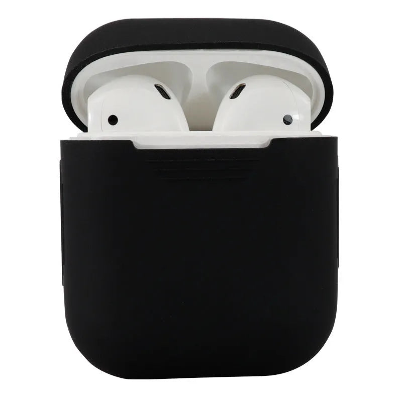 Silicone protective case for AirPods 2 wireless earbuds in assorted colours on a white background.