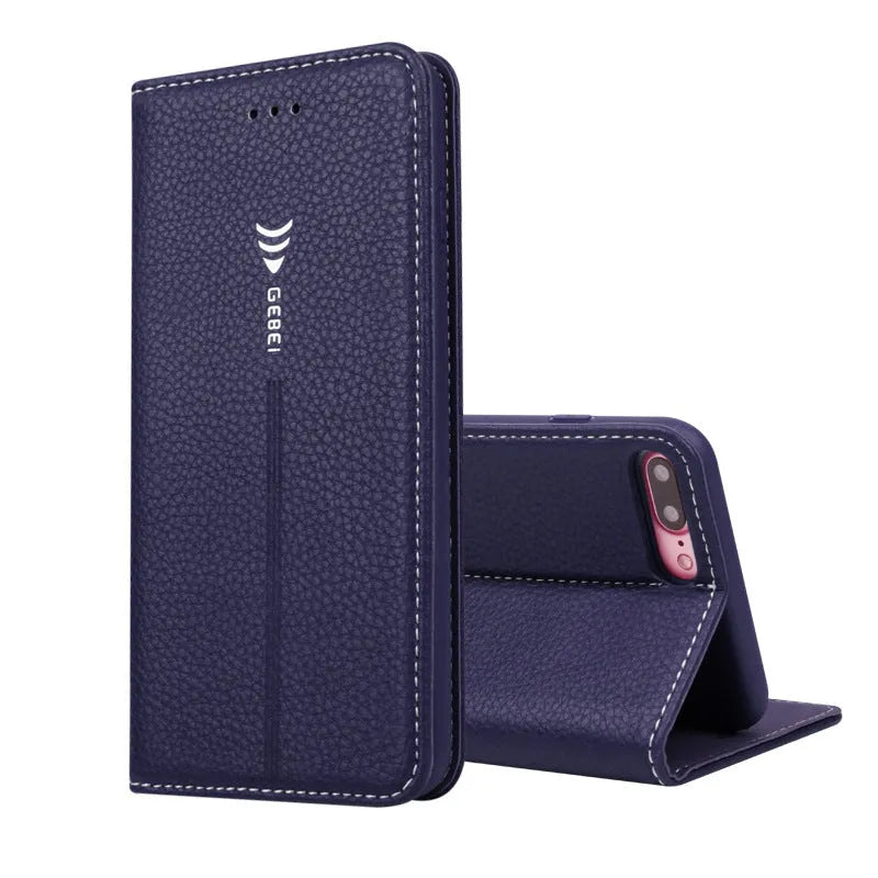 iPhone wallet phone case with PU leather construction showing card storage compartment