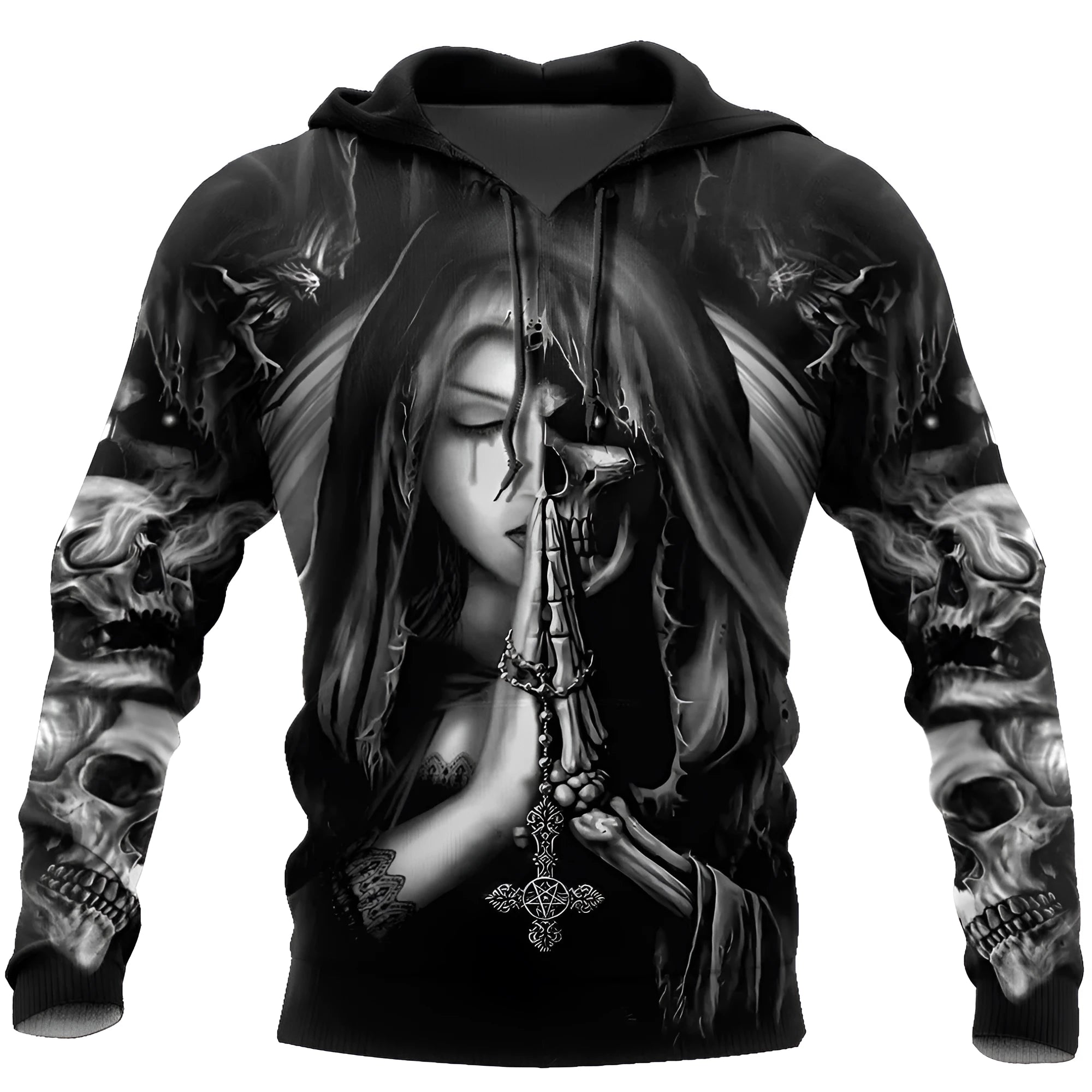 Halloween anime skull three-dimensional hooded sweatshirt with long sleeves showing graphic detail