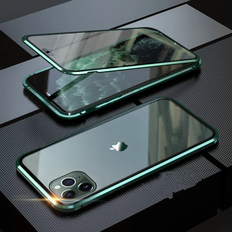 Glass anti-spy phone case with geometry pattern for iPhone in clamshell design