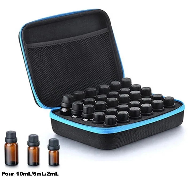 Red EVA essential oil storage bag with 30 compartments for 15ml bottles, wall-mounted organiser