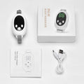 White handheld sleep aid device with remote control showing 20 gear settings, USB charging cable, and sleep bracelet.
