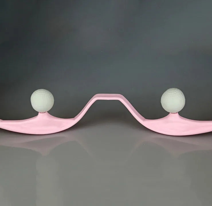 Plastic hand-held neck and shoulder massage roller in blue, with adjustable stand and 3D floating-point massage head.