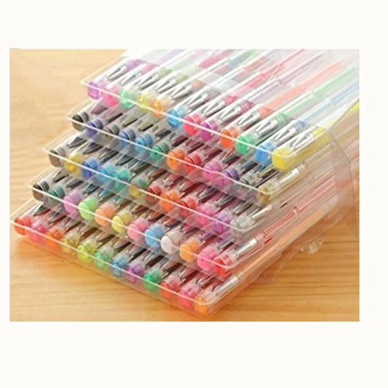 100 colour gel pen set with watercolour ink and dual tip options displayed in case