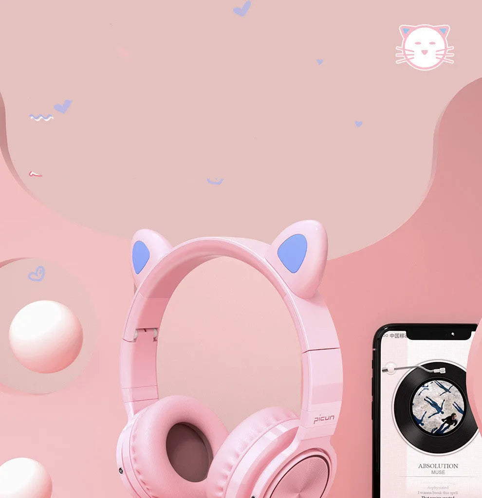 Pink and white wireless Bluetooth headset with over-ear design and 40mm speakers