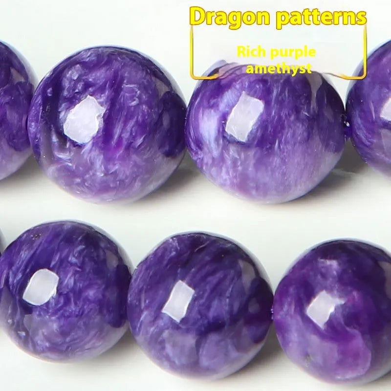 Natural transparent charoite beaded bracelet with platinum accents available in 6mm to 12mm sizes