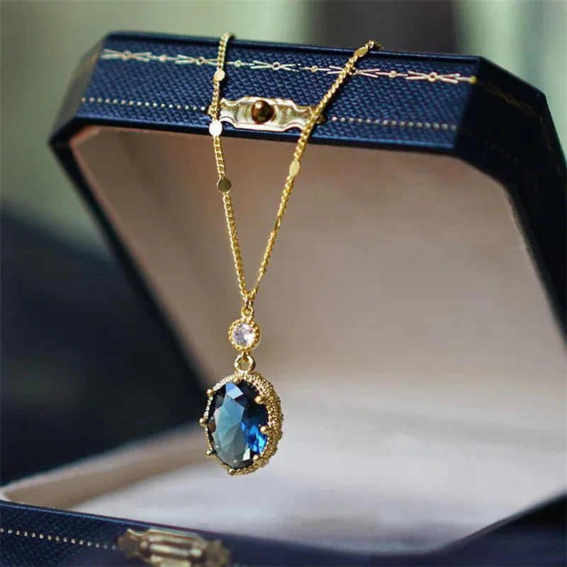 French retro geometric gold necklace with electroplated copper construction