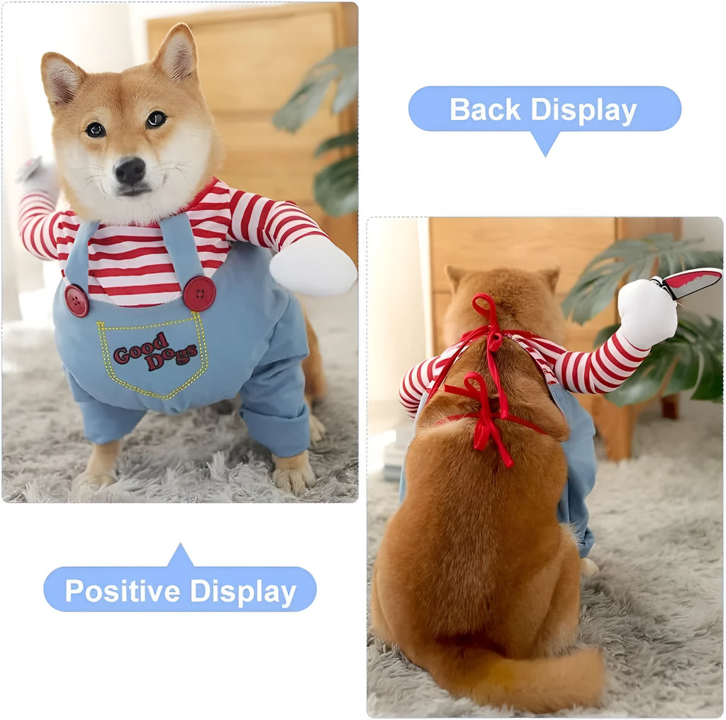 Striped harness pants Halloween costume set for dogs and cats with knife prop accessory