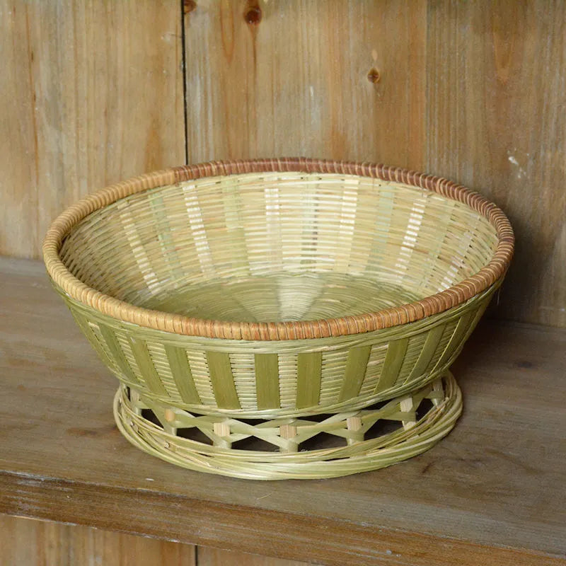 Handmade natural bamboo storage basket in three different sizes for household organisation