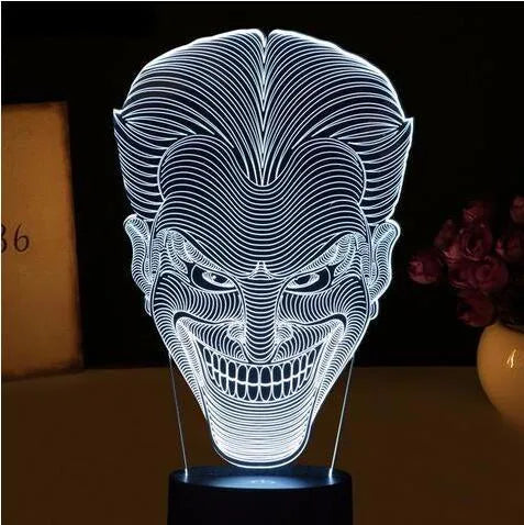 USB-powered 3D LED mood lamp with remote control showing seven colour options