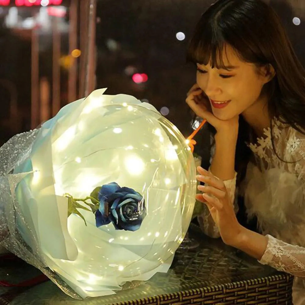 LED luminous transparent balloon with artificial rose and LED light illumination for party decoration