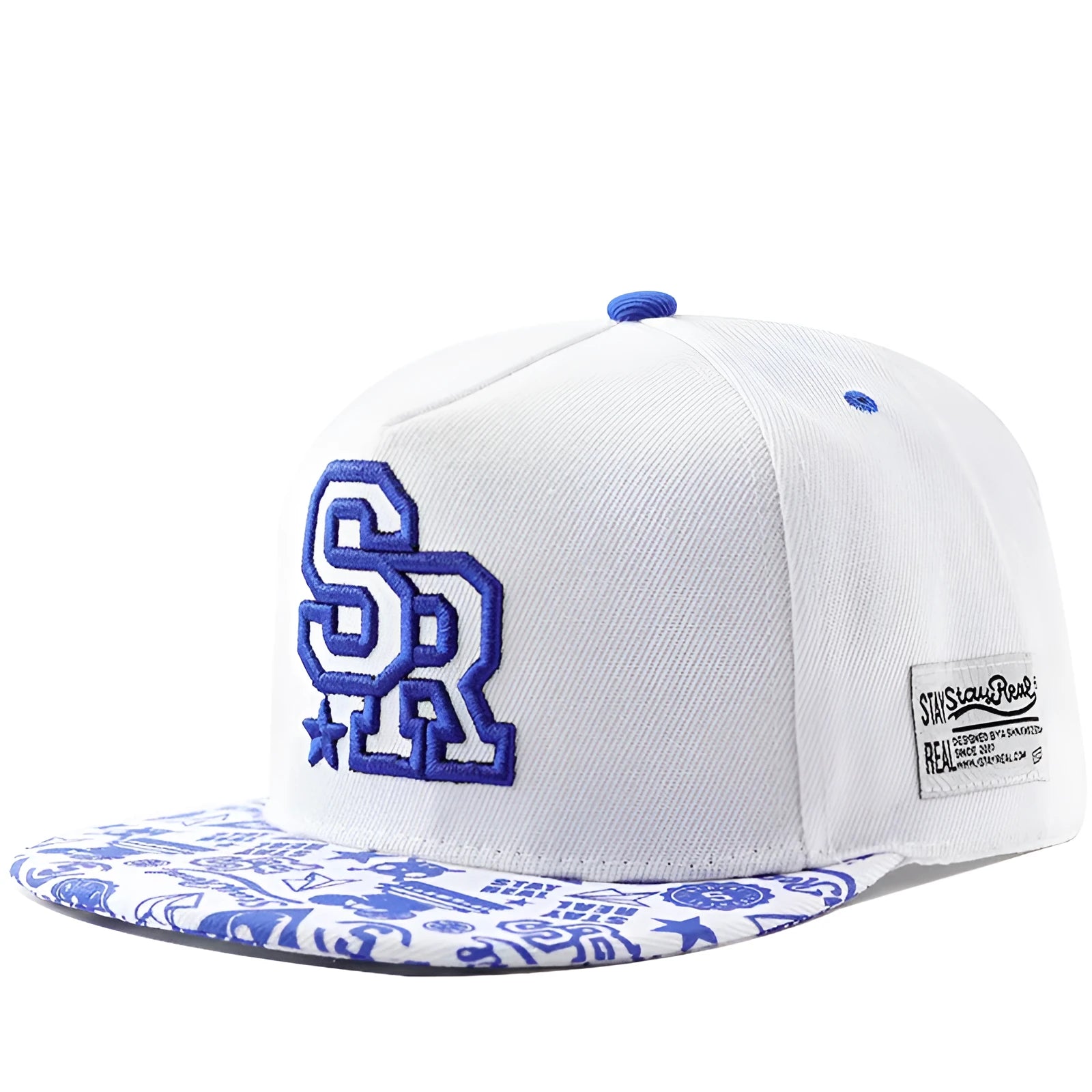 Adjustable cotton baseball cap with dome crown and letter embroidery in black or white