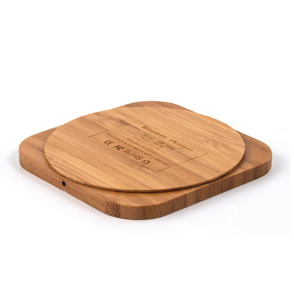 Square bamboo wood 5W QI wireless charging stand for smartphones