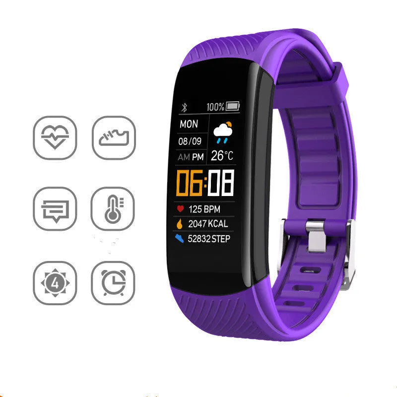 Black TPU sports pedometer bracelet with 0.96-inch touch screen on wrist