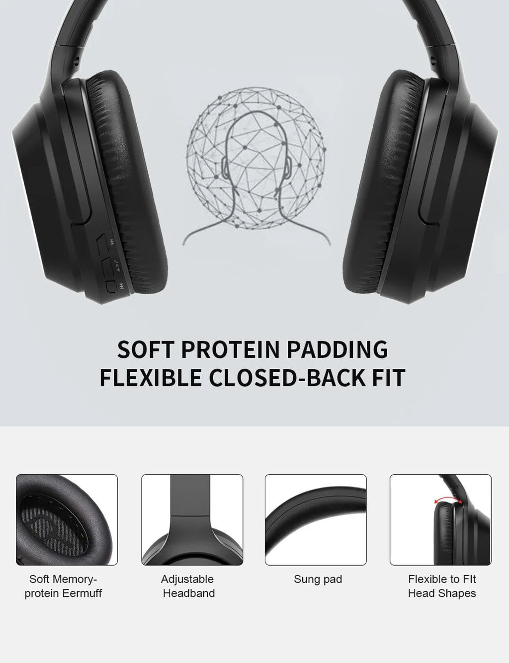 Black Gorsun E98 over-ear wireless Bluetooth headphones with adjustable headband.