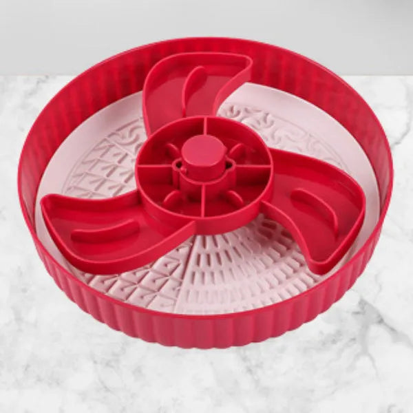 Pet slow feeder bowl with rotating game board and silicone lick pad in selected colour