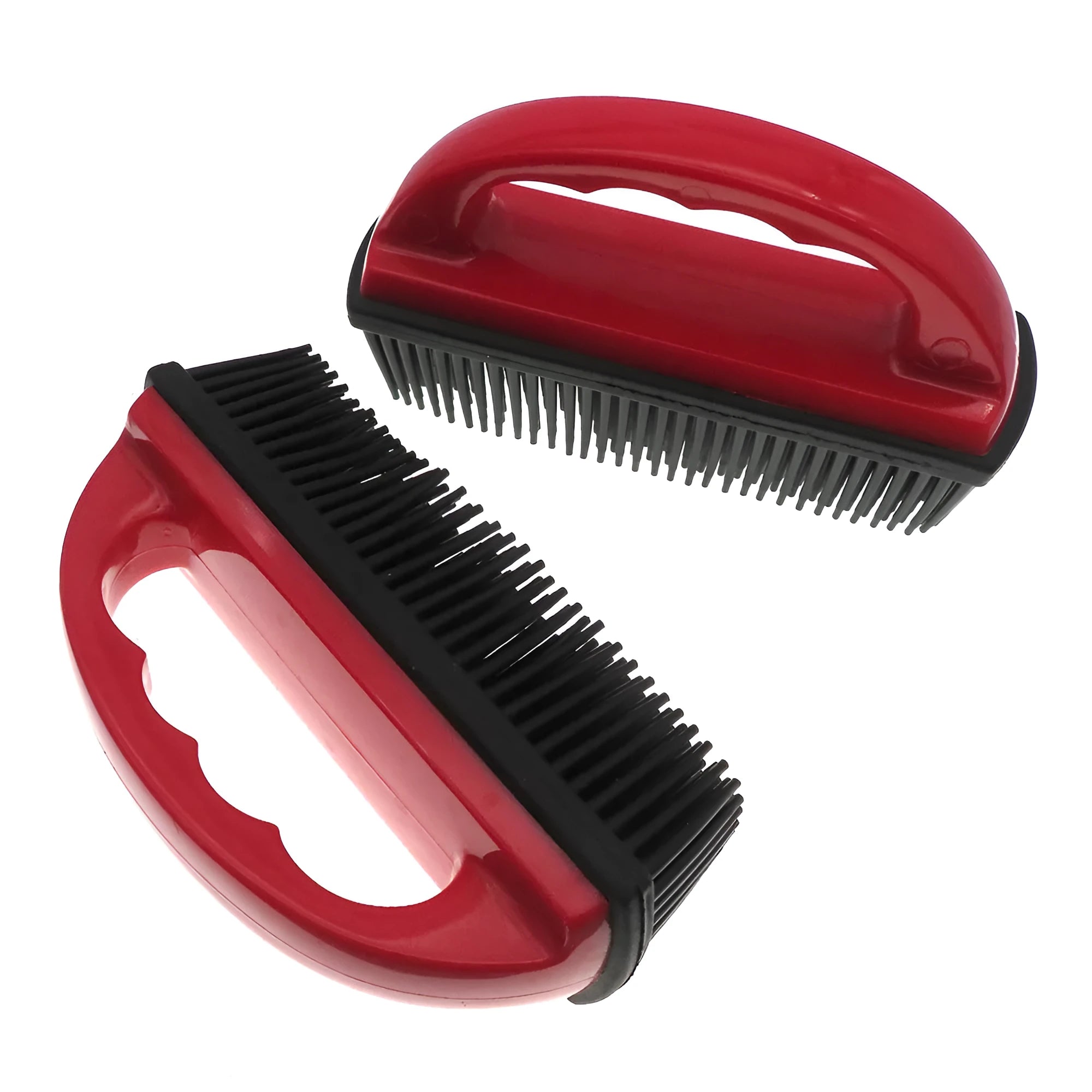 Red pet bath massage brush measuring 160mm by 85mm with multifunctional carpet cleaning capability