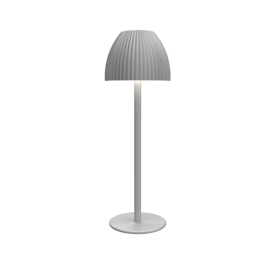 Modern dimmable night lamp with thin round base in black or white, featuring USB charging