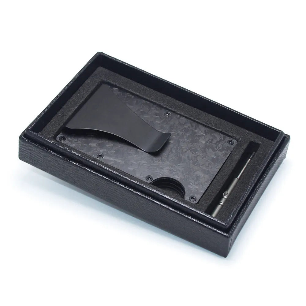 Carbon fibre and aluminium geometry card holder wallet with gift box in multiple colour options