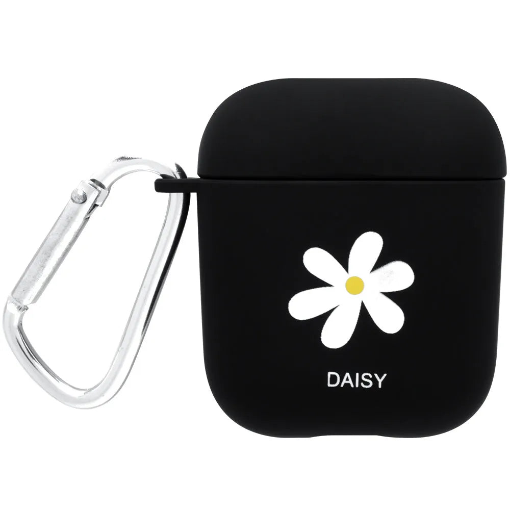 PC back cover for wireless headset in black and pink with smiley face and flower designs