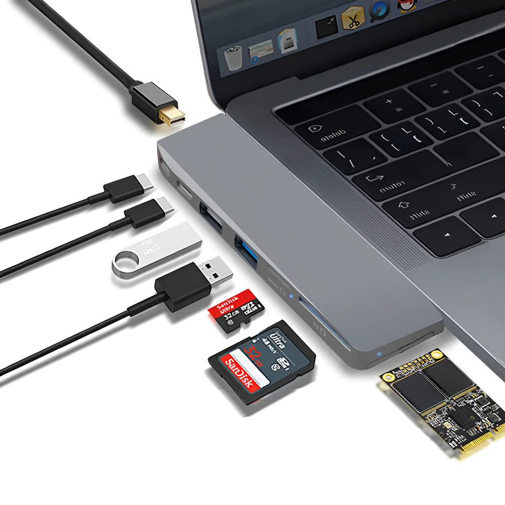 8-in-1 computer card reader conversion hub for MacBook Pro with multiple ports