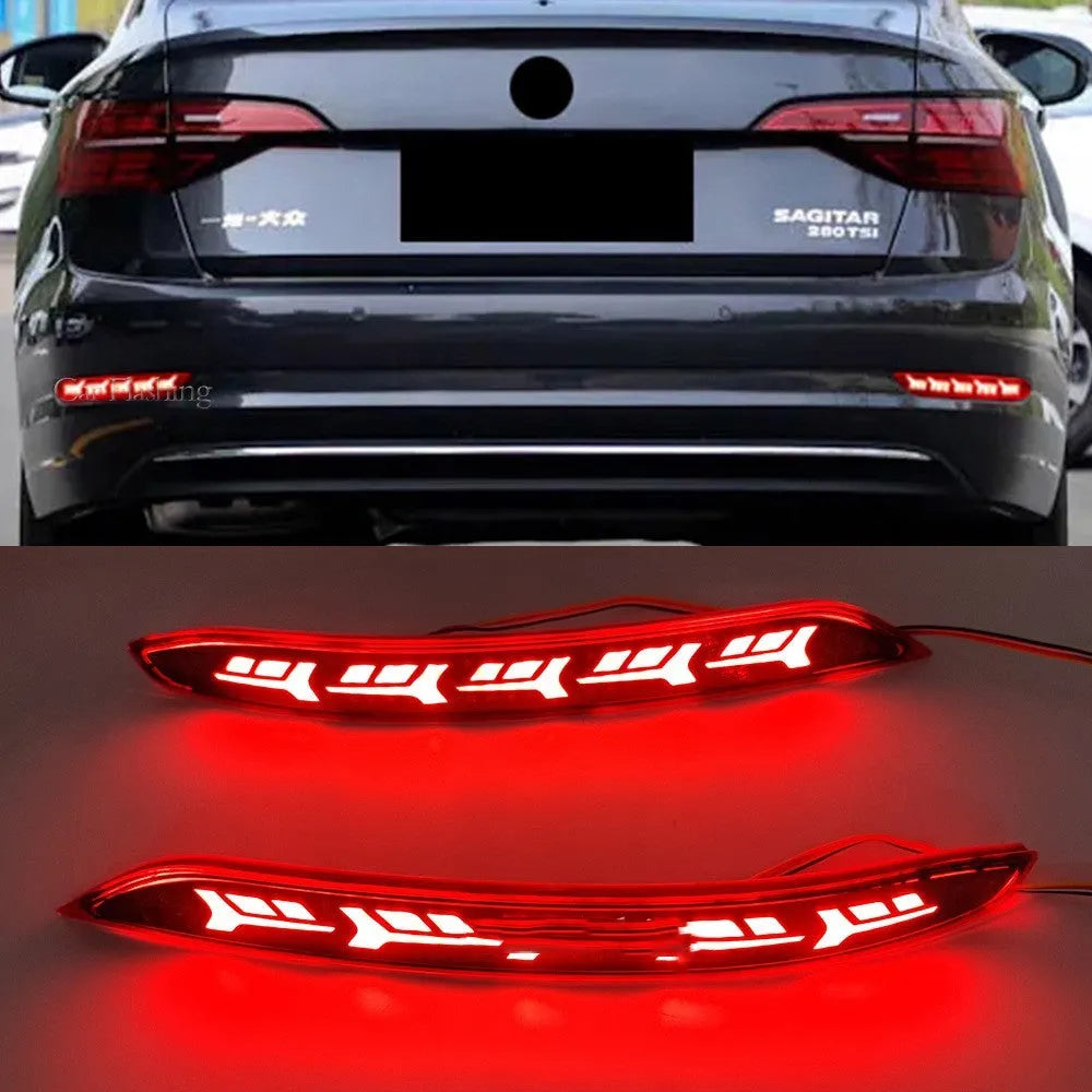 Volkswagen Sagitar rear bumper light with flowing water LED pattern for brake and turn signals.
