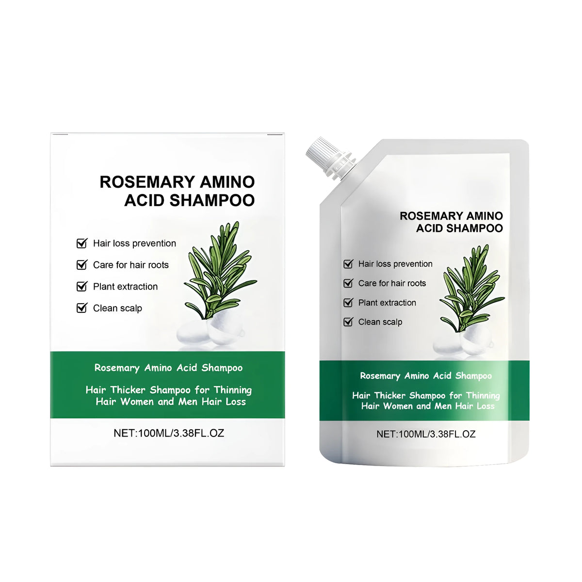 Rosemary Fluffy Shampoo 100ml bottle with aloe vera, mint and rice ferment